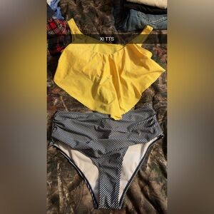 Yellow and Striped Two-Piece Swimsuit